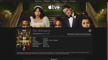 Series detail page with summary, genres, and cast