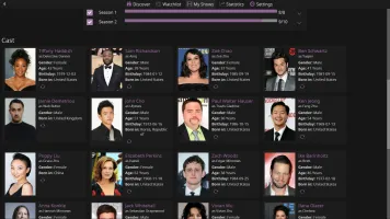 Cast section showing actors and characters