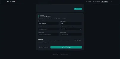Settings page for configuration