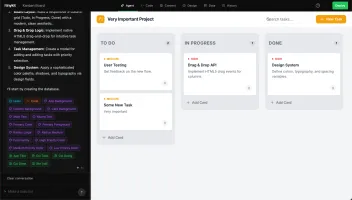 Builder interface overview showing Kanban template