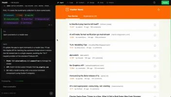 AI Agent panel generating Hacker News reader app