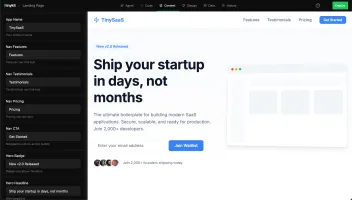 Content Fields panel for CMS-style editing