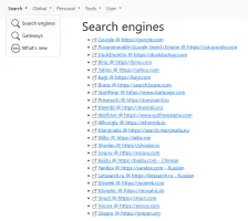 Search engines and tools panel