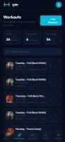 Workouts screen on mobile
