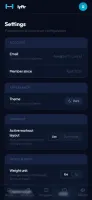 Settings screen on mobile