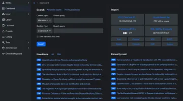 Dark theme dashboard showing document library