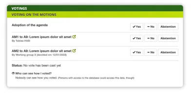 Voting interface for motions and amendments