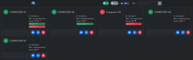 GPTWOL web interface in dark mode