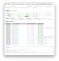 CC-Router live terminal dashboard showing account health, request counts, token usage, and recent activity