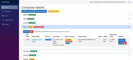 Homepage showing discovered Docker Compose stacks