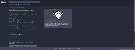 LibreY search interface showing text results
