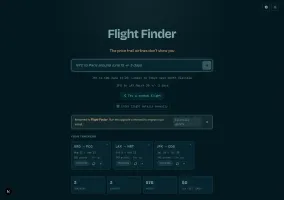 Landing page in dark mode