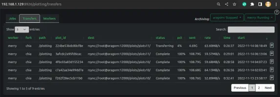 Plot archiving transfers to local drives or remote harvesters