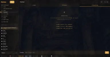 Built-in terminal area with Hermes and Claude Code tabs