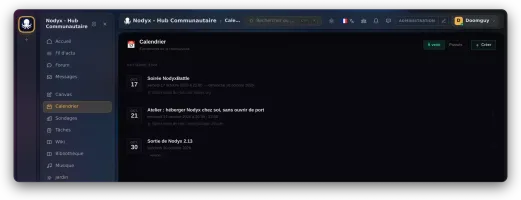 Community calendar with upcoming events
