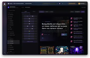 Homepage builder with page structure on left and live preview on right