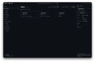 UniSSH desktop client — the host library in dark mode