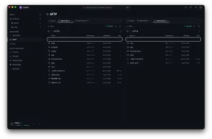 UniSSH SFTP — two panes, each browsing a different host