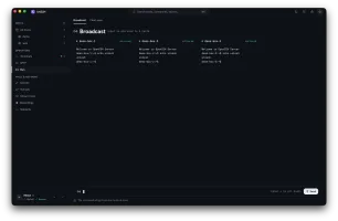 UniSSH Broadcast — one input mirrored to three live hosts