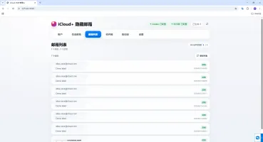 Alias list screen showing all aliases for an account