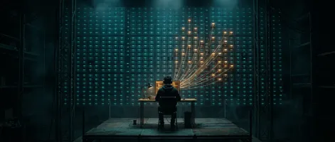 Developer at terminal with memory visualization showing recall system
