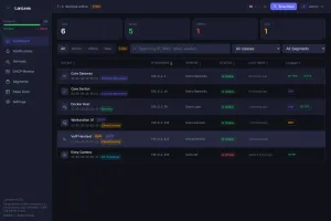 Dashboard overview showing discovered devices, network status, and inventory overview