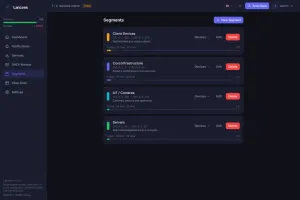 Segments view organizing routers, switches, servers, and clients