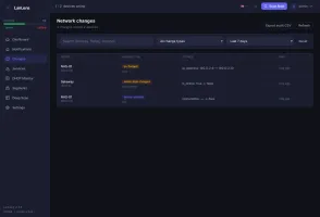 Network changes view with filtered device history and before-after context