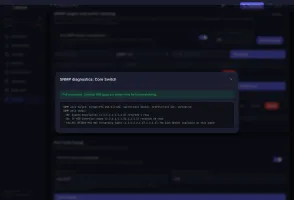 SNMP poll diagnostics dialog with sanitized troubleshooting details