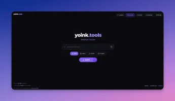 yoink web interface showing download, convert, compress, trim, and transcribe features