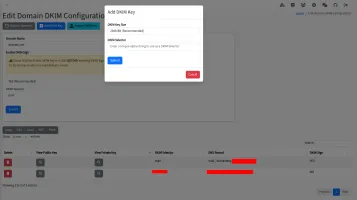 DKIM key generation and management UI