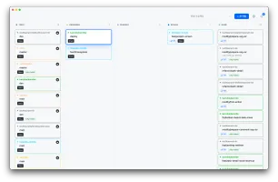 Main Kanban board showing task cards across five status columns