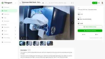 Model details page with files, photos, and source link