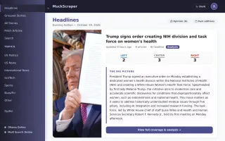 Headlines view in light mode showing latest edition with left/center/right coverage counts and summaries