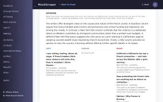 Opinion columns linked to a story, filed by outlet leaning with stance and roundup