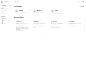 Nanote home page showing notebooks and recent notes