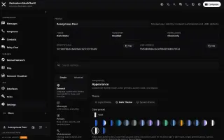 Desktop settings page in dark mode