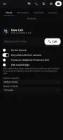 Mobile voice call screen in dark mode