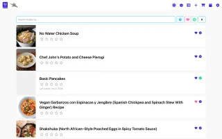 Recipe list view in light theme