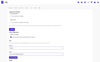 Admin site settings in light theme