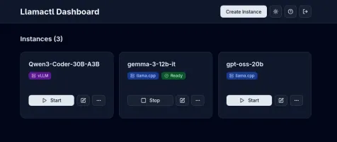 Web dashboard showing instance management overview