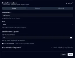 Create instance dialog with tabbed configuration