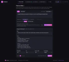 From an idea: one-line idea, engine picker, and the prompt the assistant wrote with style, lyrics, tempo and key