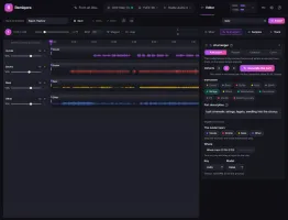 AI arranger panel docked next to four-stem project: Add a part with instrument chips and lane selection