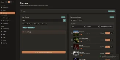 Music Discovery screen showing artist discovery interface