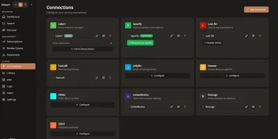 Service Connections screen showing connected music services