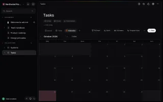 Month calendar view of a database