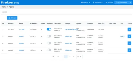 Agents management page