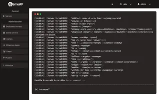 GameAP remote console interface for game server console access