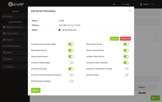 GameAP access control permissions interface